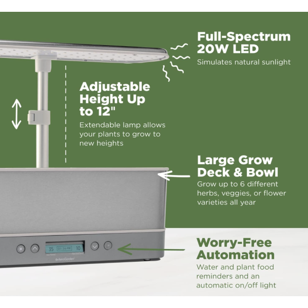 AeroGarden Harvest Elite Slim Indoor Garden Hydroponic System with LED Grow Light and Herb Kit, Holds up to 6 Pods, Platinum - Image 3