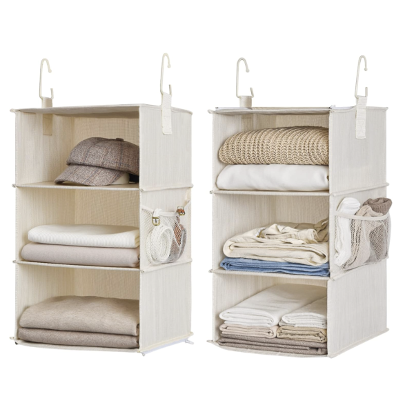 StorageWorks 6-Shelf Closet Organizers, Two 3-Shelf Separable Hanging Shelves for Closet, 12" D x 12" W x 48 3⁄4" H, Mixing of Beige, White & Ivory