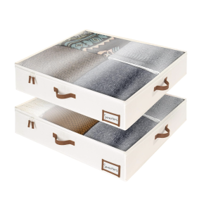 StorageWorks Underbed Storage Box, Under Bed Clothes Organizer With Sturdy Structure and Ultra Thick Fabric, Beige, 30" L x 28" W x 6" H, 2 pack