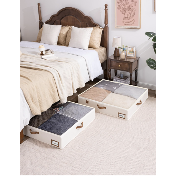 StorageWorks Underbed Storage Box, Under Bed Clothes Organizer With Sturdy Structure and Ultra Thick Fabric, Beige, 30" L x 28" W x 6" H, 2 pack - Image 3