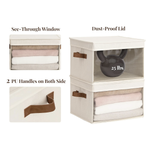 StorageWorks Storage Bins with Lids and Clear Window, Basket for Shelves, Fabric Closet Containers and Organizers, Beige, Large, 4-Pack