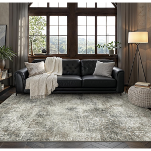 GENIMO Washable Area Rugs for Living Room Bedroom, 9x12 Modern Abstract Non Slip Rug, Low Pile Soft Contemporary Indoor Floor Carpet Cover for Dining Room Kitchen, Slate