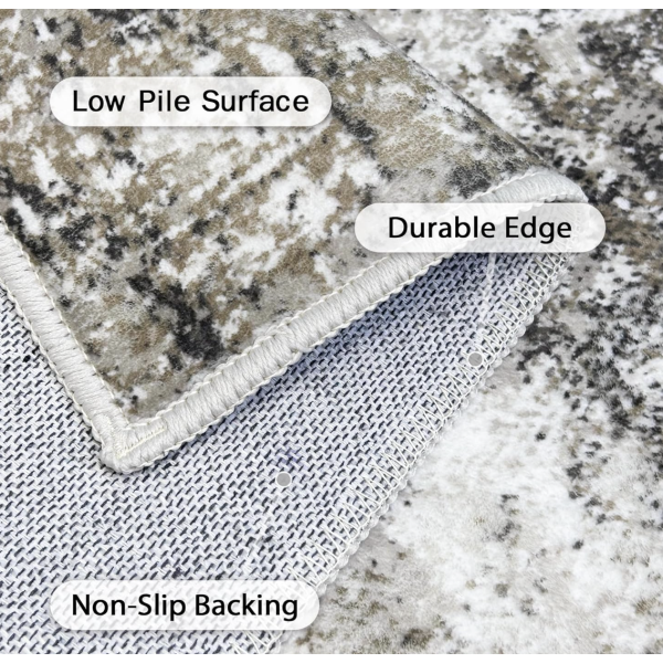GENIMO Washable Area Rugs for Living Room Bedroom, 9x12 Modern Abstract Non Slip Rug, Low Pile Soft Contemporary Indoor Floor Carpet Cover for Dining Room Kitchen, Slate - Image 3