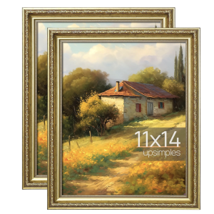 Upsimples 11x14 Picture Frame with Real Glass, Ornate Vintage 11 x 14 Photo Frames for Wall Decor or Tabletop Display, Gold, 2 Pack